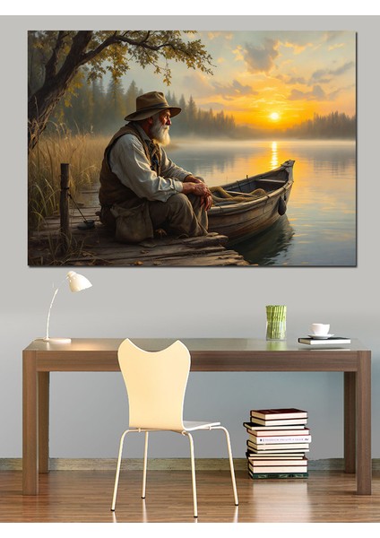 Gölde Balıkçı Adam Dekoratif Kanvas - Mdf Ahşap Tablo fiyatları