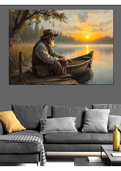 Gölde Balıkçı Adam Dekoratif Kanvas - Mdf Ahşap Tablo modelleri