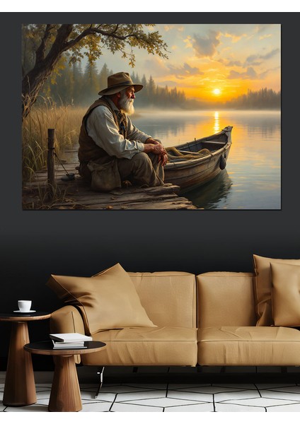 Gölde Balıkçı Adam Dekoratif Kanvas - Mdf Ahşap Tablo fırsatları