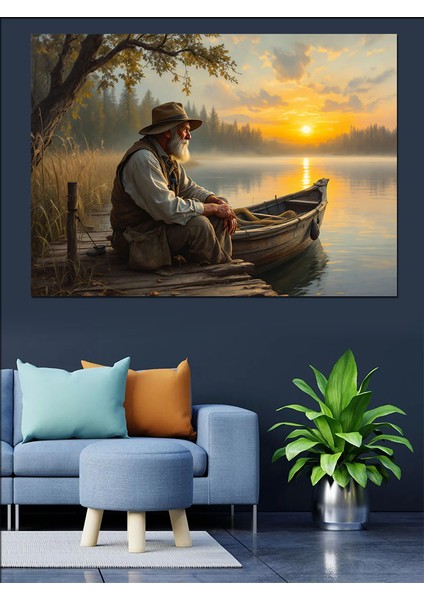 Gölde Balıkçı Adam Dekoratif Kanvas - Mdf Ahşap Tablo indirimleri