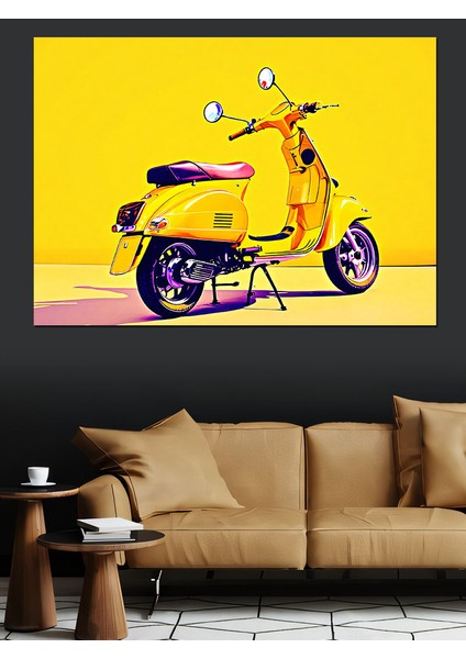 Sarı Klasik Vespa Dekoratif Kanvas - Mdf Ahşap Tablo