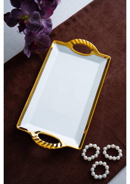 Arven Dikdörtgen Gold Sunum Tepsi - 33 cm