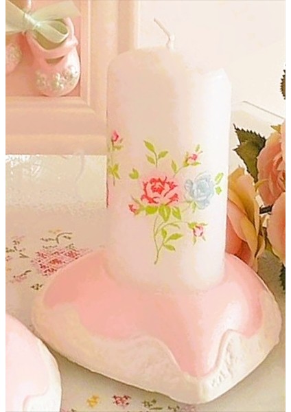 Çiçek Desenli Kalp Mumluk 11CM Silikon Kalıp K-207