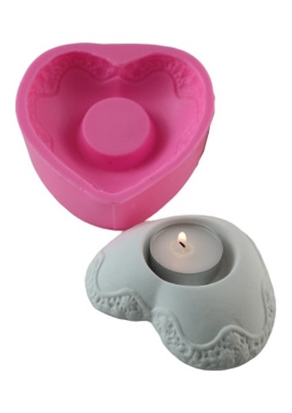 Çiçek Desenli Kalp Mumluk 11CM Silikon Kalıp K-207 fiyatları