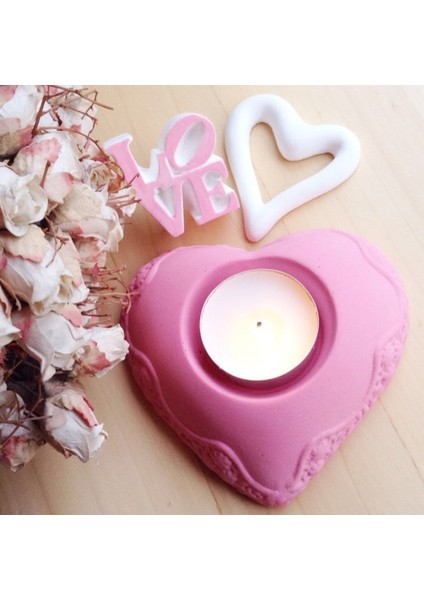 Çiçek Desenli Kalp Mumluk 11CM Silikon Kalıp K-207