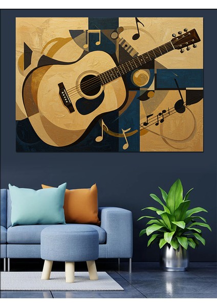 Nostaljik Gitar Notaları Dekoratif Kanvas - Mdf Ahşap Tablo fırsatları