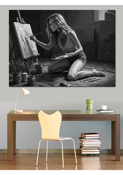 Ressam Kadın Eskizi Dekoratif Kanvas - Mdf Ahşap Tablo
