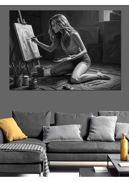 Ressam Kadın Eskizi Dekoratif Kanvas - Mdf Ahşap Tablo fiyatları