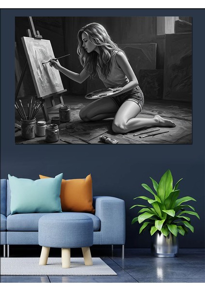 Ressam Kadın Eskizi Dekoratif Kanvas - Mdf Ahşap Tablo fırsatları
