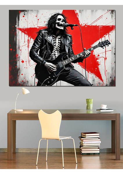 Yıldızlı Iskelet Gitarist Dekoratif Kanvas - Mdf Ahşap Tablo