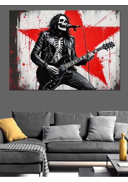 Yıldızlı Iskelet Gitarist Dekoratif Kanvas - Mdf Ahşap Tablo