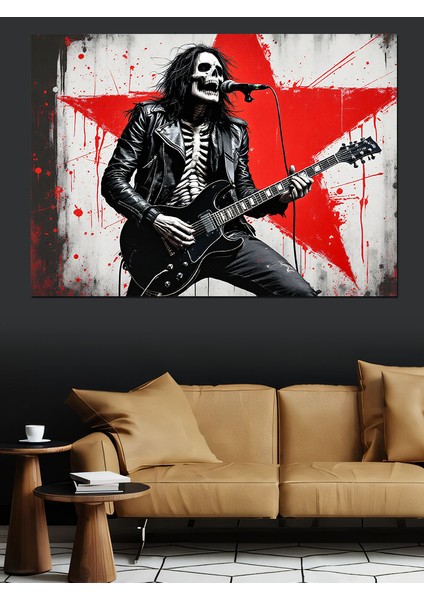 Yıldızlı Iskelet Gitarist Dekoratif Kanvas - Mdf Ahşap Tablo