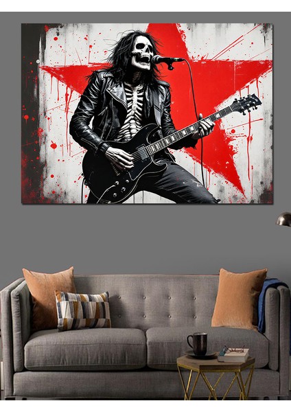 Yıldızlı Iskelet Gitarist Dekoratif Kanvas - Mdf Ahşap Tablo