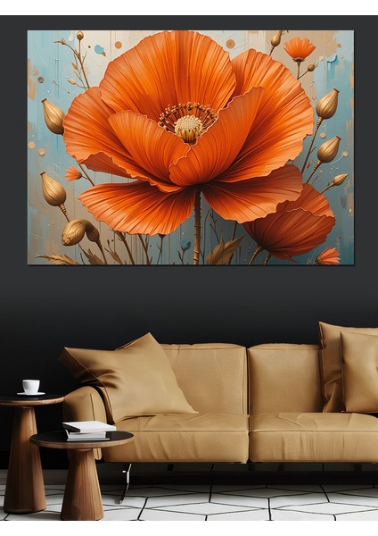 Turuncu Gelincik Çiçeği Dekoratif Kanvas - Mdf Ahşap Tablo