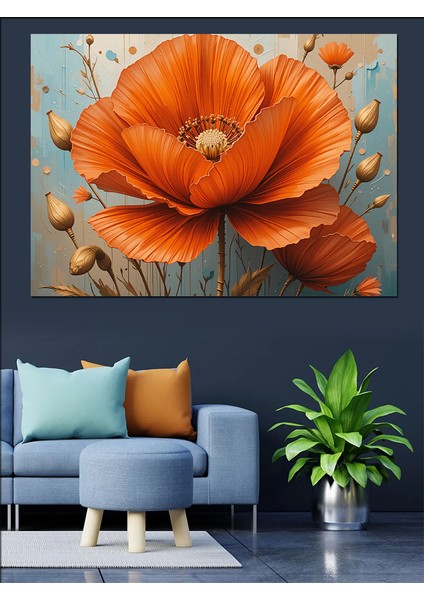 Turuncu Gelincik Çiçeği Dekoratif Kanvas - Mdf Ahşap Tablo fiyatları