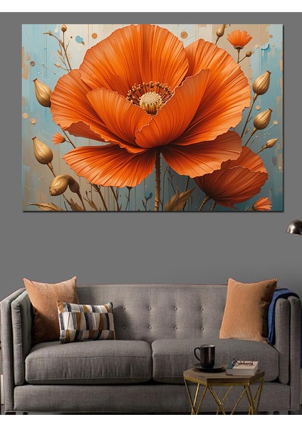 Turuncu Gelincik Çiçeği Dekoratif Kanvas - Mdf Ahşap Tablo modelleri