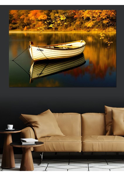Sessiz Gölde Kayık Dekoratif Kanvas - Mdf Ahşap Tablo