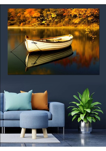 Sessiz Gölde Kayık Dekoratif Kanvas - Mdf Ahşap Tablo fiyatları
