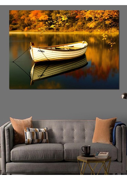 Sessiz Gölde Kayık Dekoratif Kanvas - Mdf Ahşap Tablo modelleri
