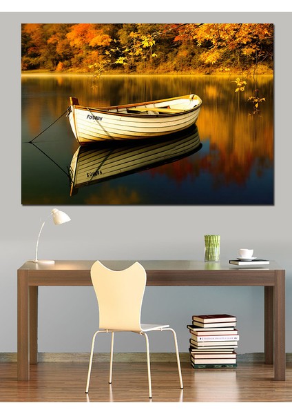 Sessiz Gölde Kayık Dekoratif Kanvas - Mdf Ahşap Tablo fırsatları