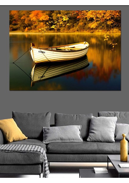 Sessiz Gölde Kayık Dekoratif Kanvas - Mdf Ahşap Tablo indirimleri