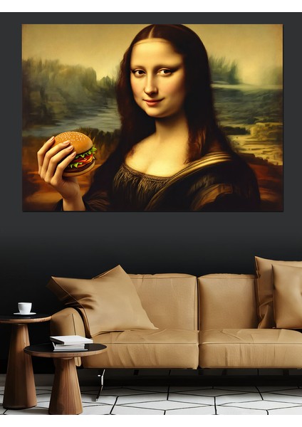 Mona Lisa Hamburgerli Dekoratif Kanvas - Mdf Ahşap Tablo