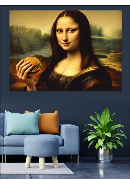 Mona Lisa Hamburgerli Dekoratif Kanvas - Mdf Ahşap Tablo fiyatları