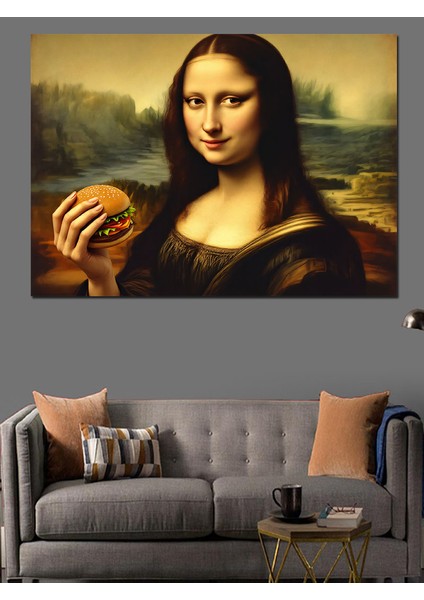 Mona Lisa Hamburgerli Dekoratif Kanvas - Mdf Ahşap Tablo modelleri