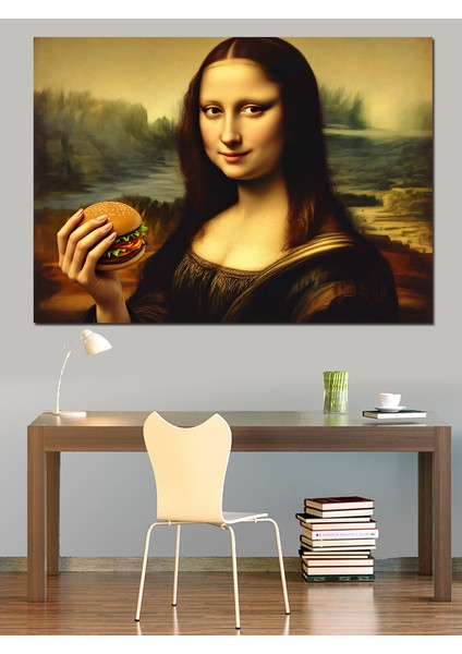 Mona Lisa Hamburgerli Dekoratif Kanvas - Mdf Ahşap Tablo fırsatları