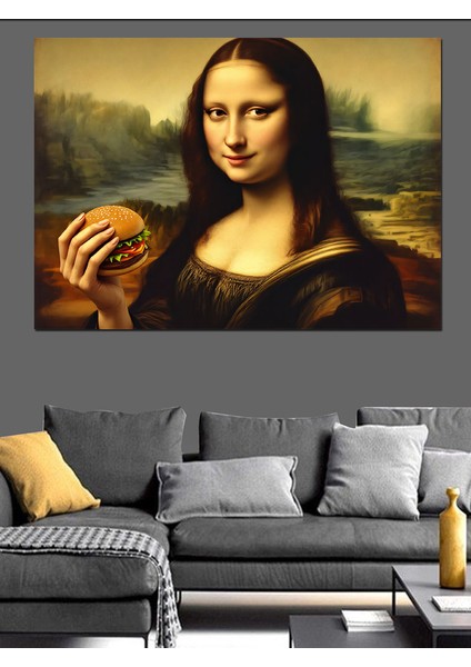 Mona Lisa Hamburgerli Dekoratif Kanvas - Mdf Ahşap Tablo indirimleri