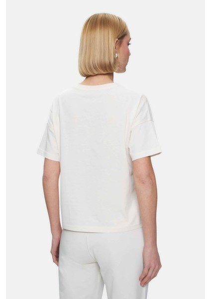 Kenzıe Gök Mavi Bisiklet Yaka Baskılı Loose Fit Kadın Tshirt
