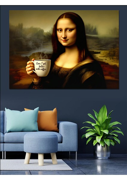 Kahve Tutan Mona Lisa Dekoratif Kanvas - Mdf Ahşap Tablo fiyatları