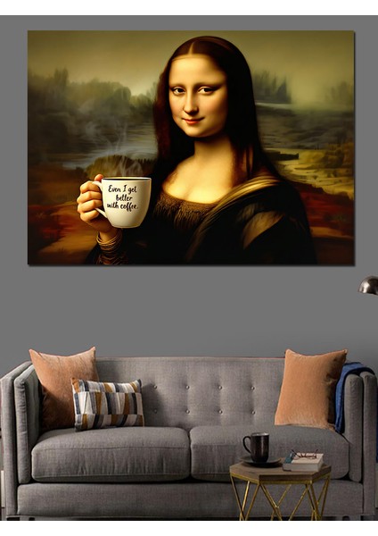 Kahve Tutan Mona Lisa Dekoratif Kanvas - Mdf Ahşap Tablo modelleri