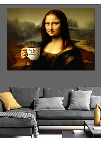 Kahve Tutan Mona Lisa Dekoratif Kanvas - Mdf Ahşap Tablo indirimleri