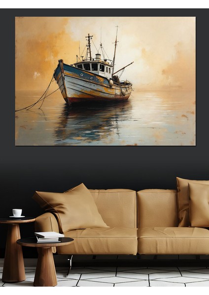 Sakin Sular Üzerinde Balıkçı Teknesi Dekoratif Kanvas - Mdf Ahşap Tablo fiyatları