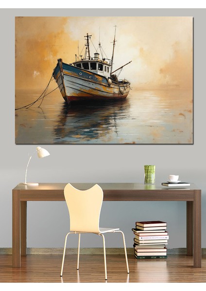 Sakin Sular Üzerinde Balıkçı Teknesi Dekoratif Kanvas - Mdf Ahşap Tablo indirimleri