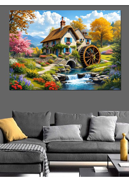 Ormanda Su Değirmeni Dekoratif Kanvas - Mdf Ahşap Tablo fiyatları