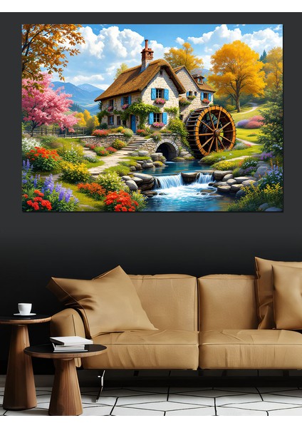 Ormanda Su Değirmeni Dekoratif Kanvas - Mdf Ahşap Tablo modelleri
