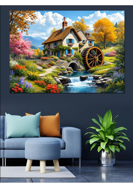 Ormanda Su Değirmeni Dekoratif Kanvas - Mdf Ahşap Tablo fırsatları
