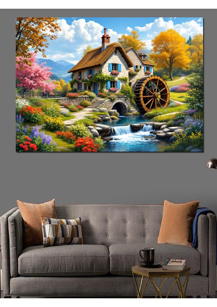 Ormanda Su Değirmeni Dekoratif Kanvas - Mdf Ahşap Tablo indirimleri