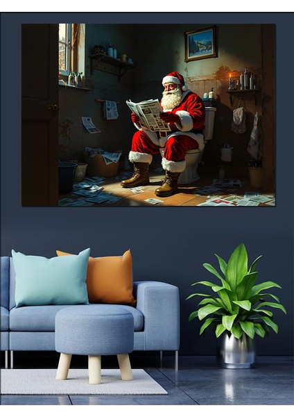 Tuvalette Noel Baba Dekoratif Kanvas - Mdf Ahşap Tablo