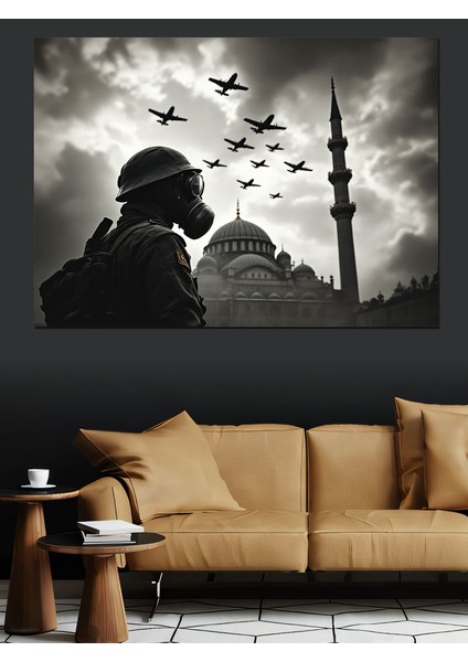 Uçaklar ve Camii Silüeti Dekoratif Kanvas - Mdf Ahşap Tablo fiyatları