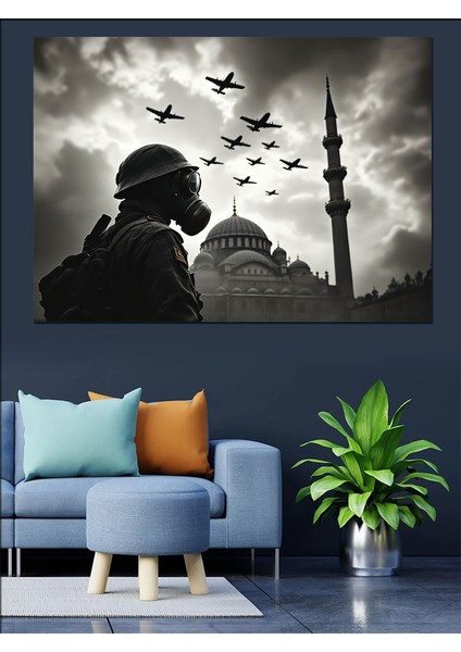 Uçaklar ve Camii Silüeti Dekoratif Kanvas - Mdf Ahşap Tablo modelleri