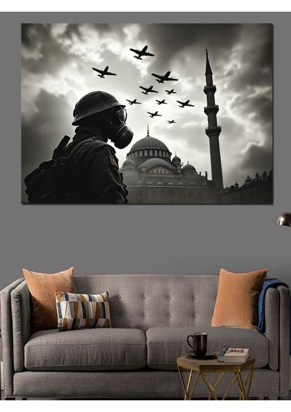 Uçaklar ve Camii Silüeti Dekoratif Kanvas - Mdf Ahşap Tablo fırsatları