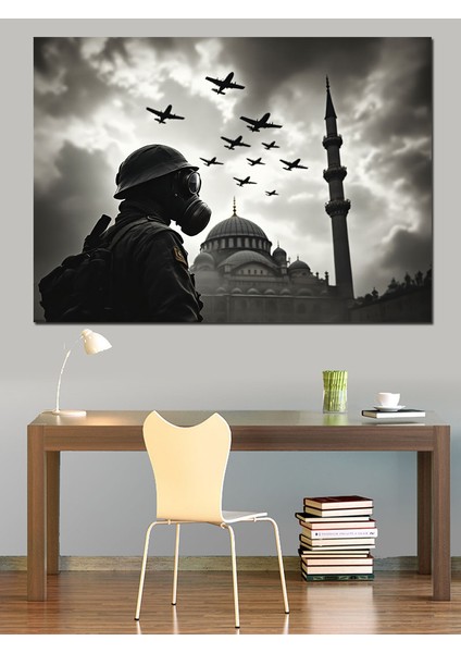 Uçaklar ve Camii Silüeti Dekoratif Kanvas - Mdf Ahşap Tablo indirimleri
