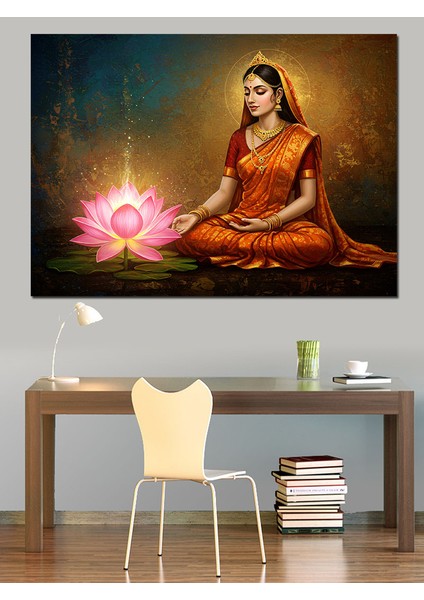 Lotus Tutan Meditasyoncu Dekoratif Kanvas - Mdf Ahşap Tablo
