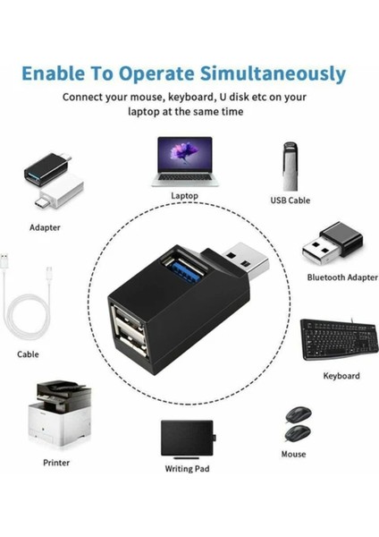 (2 ADET ) USB Hub 3 Port 2.0 3.0 Çoklayıcı Switch ve USB 3.0 To Type C 3.1 Şarj Data Çevirici Dönüştürücü Adaptör