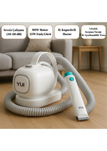 G2 Pro Evcil Hayvan Bakım Seti ve Vakum Cihazı 10 Parça Sessiz Çalışma Yıkanabilir Filtre 1l Hazne