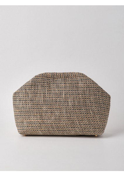 Kadın Çizgili Jüt Hasır Clutch El Çantası