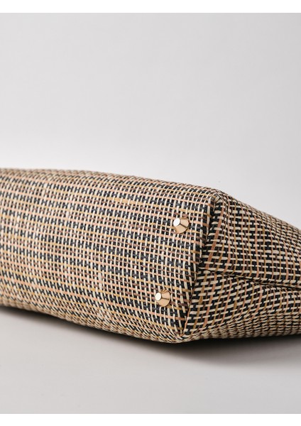 Kadın Çizgili Jüt Hasır Clutch El Çantası